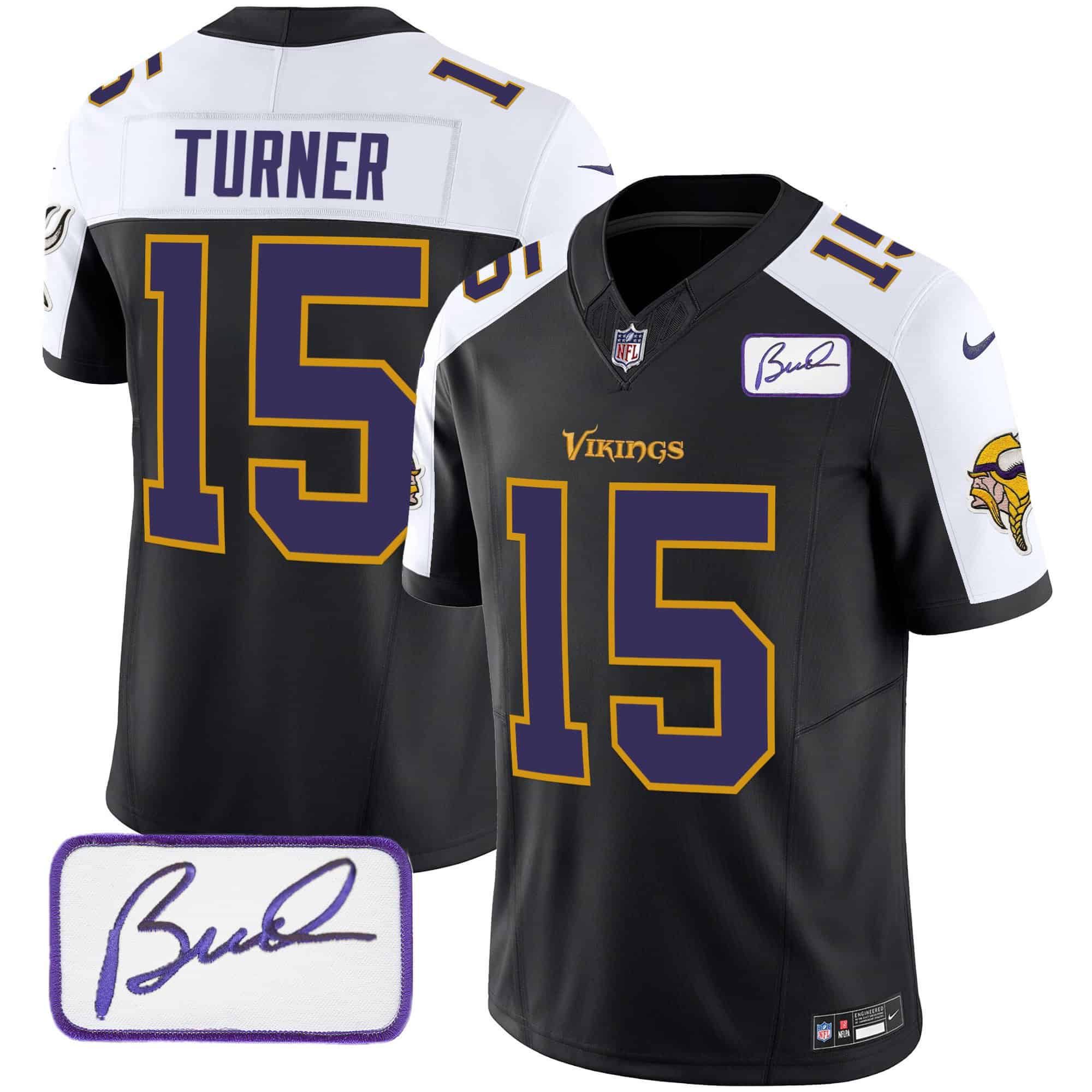 Men Minnesota Vikings #15 Turner Black 2024 Nike Bud Grant Patch Classic Limited NFL Jersey->indianapolis colts->NFL Jersey